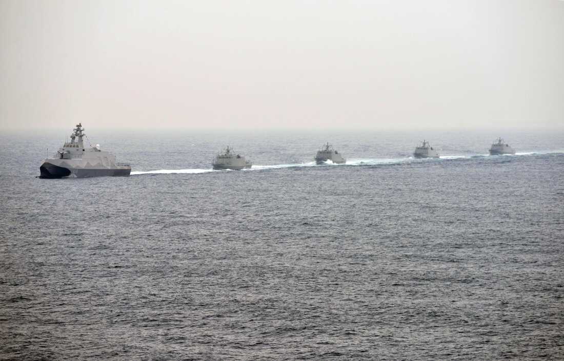 Naval vessels participate in a Taiwanese military drill near the naval port in Kaohsiung in southern Taiwan on Jan. 27, 2016.