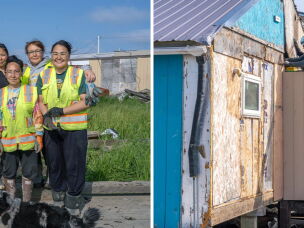 Workers helping clear debris from the tundra around Kipnuk and construction crews working on houses 10 months after ex-typhoon Halong hit Alaska's coast in October of 2025.