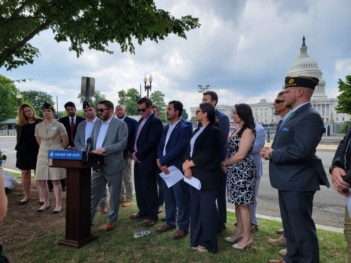 Shawn VanDiver, president and founder of Afghan Evac, at a press conference for the Afghan Adjustment Act in 2022.