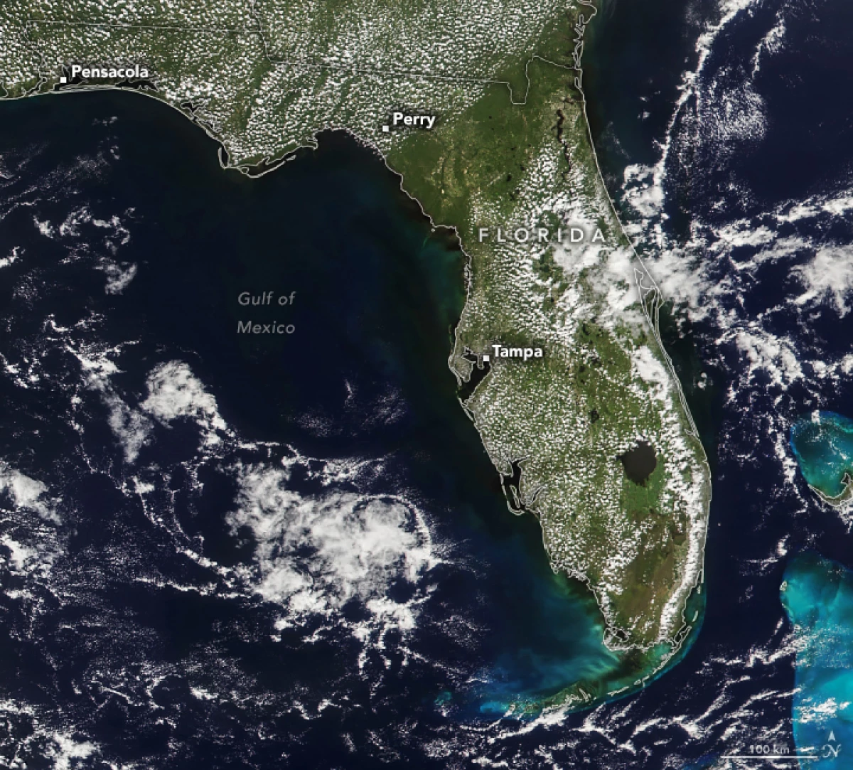 Before Helene's arrival, waters along Florida's Gulf Coast were largely clear — but sediment and particles later clouded a huge portion of water as the storm passed through.