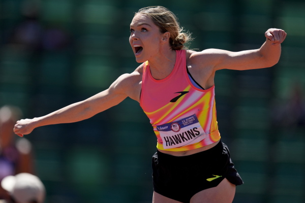 Chari Hawkins competes in the women's heptathlon javelin throw during the U.S. Track and Field Olympic Team Trials Monday, June 24, 2024, in Eugene, Ore.