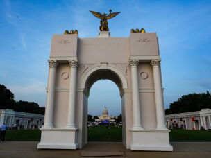 A mockup of the arch, seen during the Great American State Fair on D.C.'s National Mall in July. It is awaiting final approval from a federal planning commission.