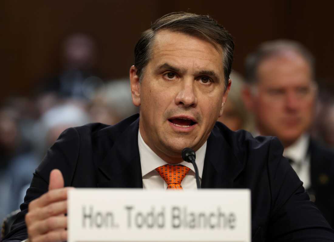 Acting Attorney General Todd Blanche appears at his confirmation hearing on July 15, 2026 in Washington, D.C. During Blanche's tenure as acting Attorney General the Justice Department has been under scrutiny for pushing President Trump's 1.8 billion dollar "anti-weaponization" fund and its handling of the Epstein files. (Photo by Win McNamee/Getty Images)