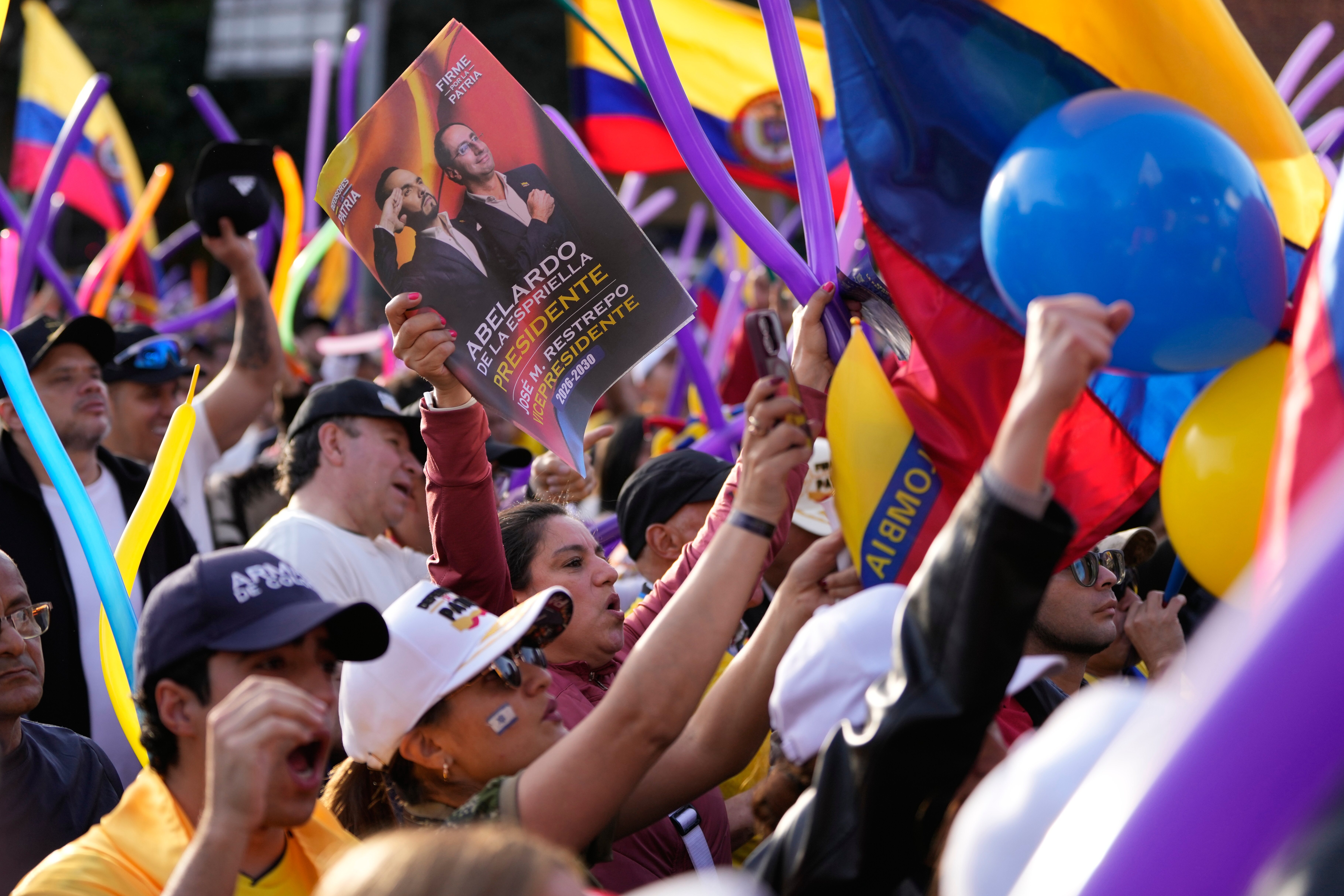 Supporters cheer during a campaign rally of presidential candidate Abelardo de la Espriella of the Defenders of the Motherland movement in Bogota, Colombia, May 20, 2026.