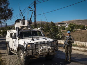A Spanish UNIFIL battalion patrols the Christian village of Ibel al-Saqi, southern Lebanon. UNIFIL has recently resumed patrols in areas of southern Lebanon that had been inaccessible during Israeli military operations.