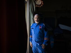 Portrait of Mohammed Suleiman, chief paramedic of Nabatieh. His son, Joud Suleiman, was killed in an Israeli strike in March while en route to a rescue mission, alongside Ali Jaber, 24.