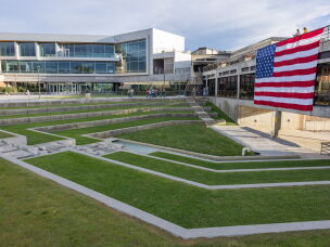 A U.S. flag is displayed in memory of Charlie Kirk on the campus of Utah Valley University in Orem, Utah, on Sept. 19, 2025.