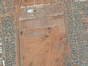 A satellite image shows a displacement camp in El-Obeid, Sudan, on 24 March 2026, amid ongoing conflict and mass displacement.