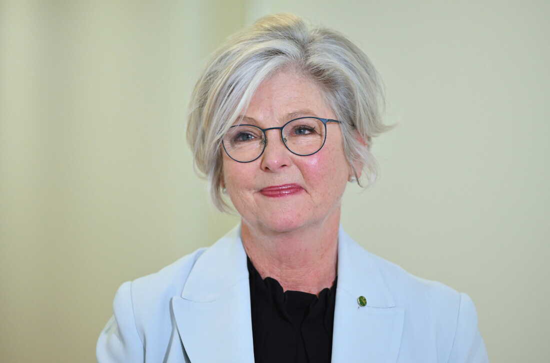 Australian independent member of parliament Helen Haines speaks to journalists in the Press Gallery at Parliament House in Canberra, Australia, Tuesday, Sept. 8, 2026.