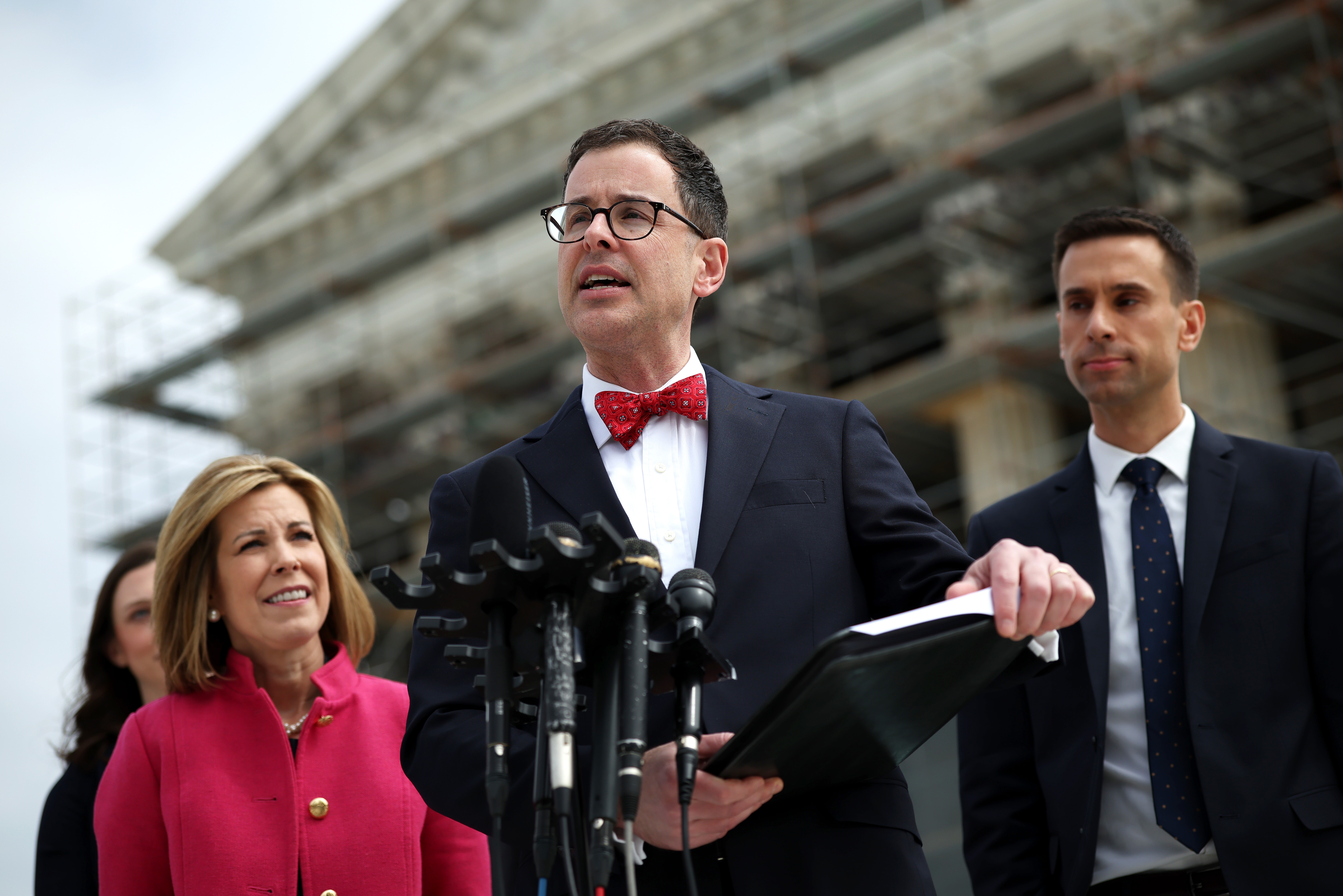 Alliance Defending Freedom lawyer John Bursch, representing South Carolina, speaks outside the U.S. Supreme Court as oral arguments are delivered in the case of Medina v. Planned Parenthood South Atlantic on April 2 in Washington D.C.
