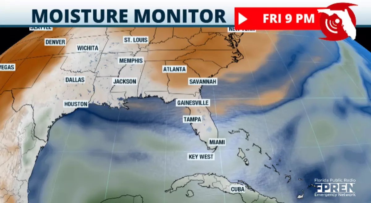 Moisture stays over South Florida on Friday, while the north stays under a sheet of dry air, which will limit thunderstorm activity.