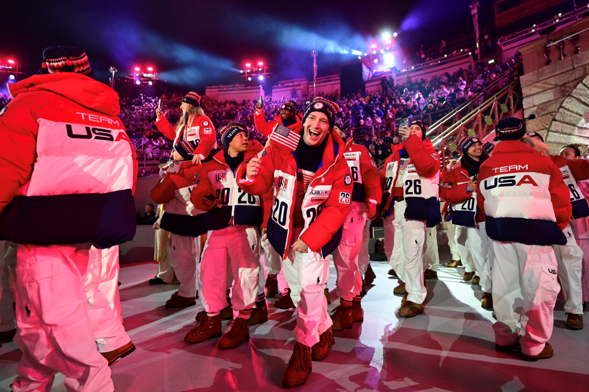 Hunter Wonders parades with other members of Team USA at the closing ceremony at the Verona Arena in Verona, Italy, on Sunday.