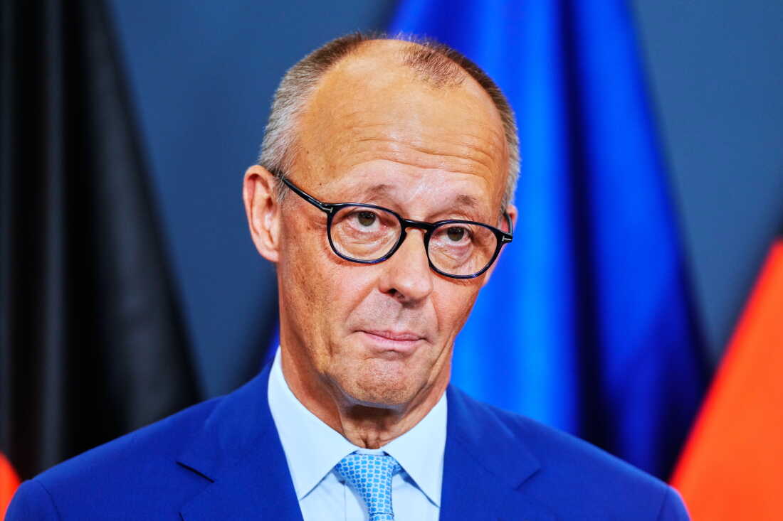 German Chancellor Friedrich Merz speaks to media at the Christian Democratic Union party headquarters in Berlin, Germany, Sunday, Sept. 20, 2026.