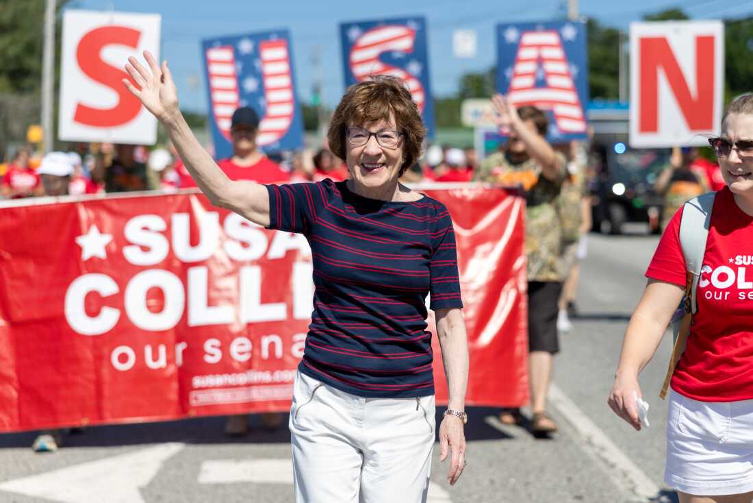 Sen. Susan Collins, R-Maine, walks in the annual Moxie Day Parade on July 11, 2026 in Lisbon, Maine.