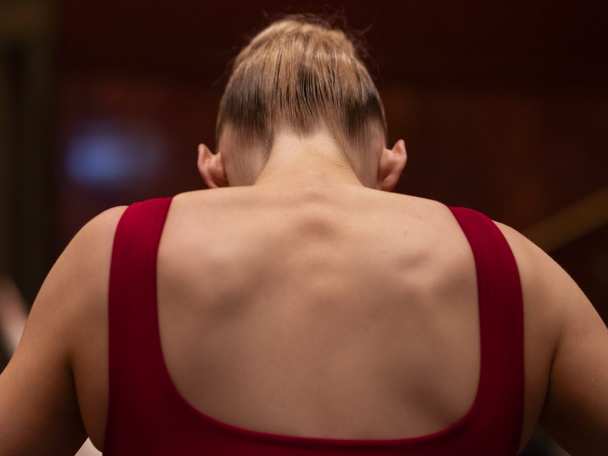 Women warm up inside Radio City Music Hall in New York City.