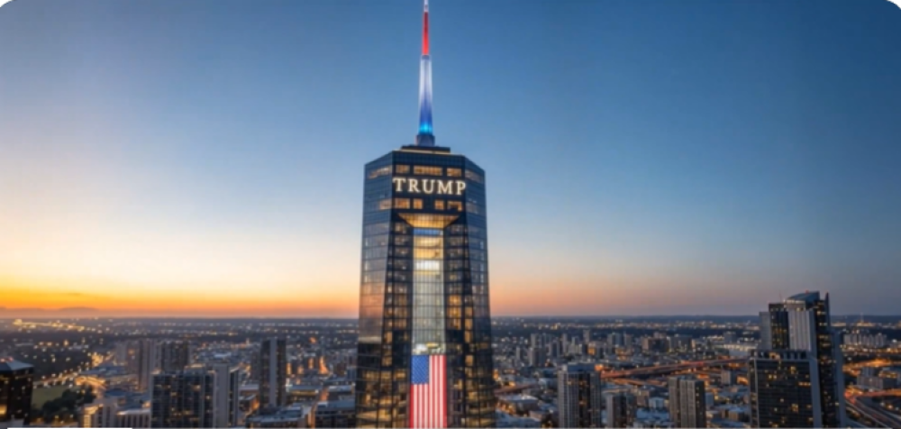 Renderings shared by President Trump depict a skyscraper bearing his name overlooking the Miami skyline. (Donald J. Trump Presidential Library Foundation)