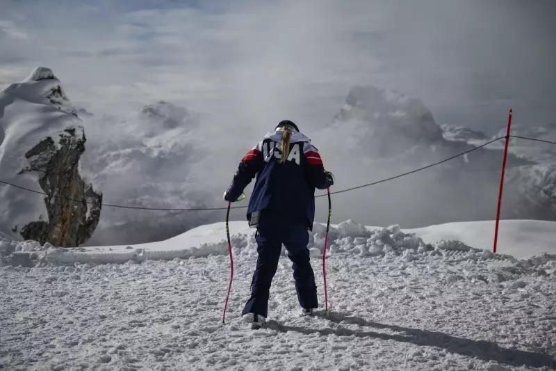 USA's Lindsey Vonn prepared for a training run ahead of the women's downhill at the 2026 Milan Cortina Winter Olympics.