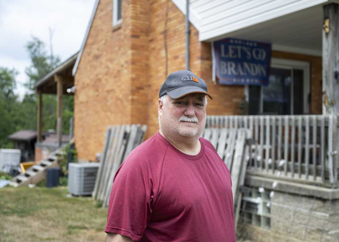 Alan DeRusso poses for a portrait outside his home in Moon Township, Pennsylvania on July 23, 2024.