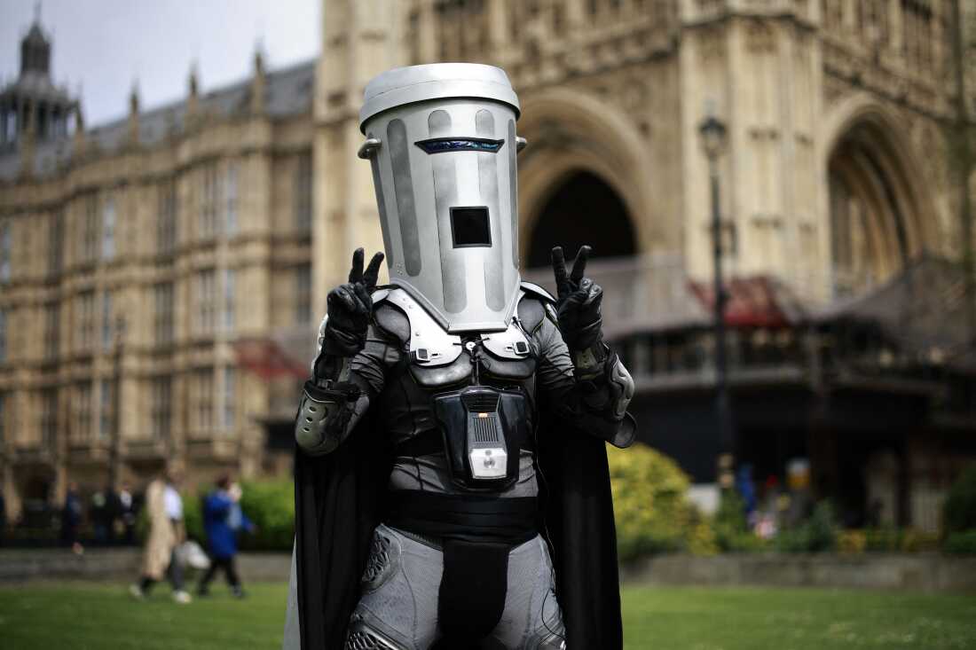 London mayoral candidate Count Binface poses for a photo on College Green beside the Palace of Westminster in London on April 25, 2024.