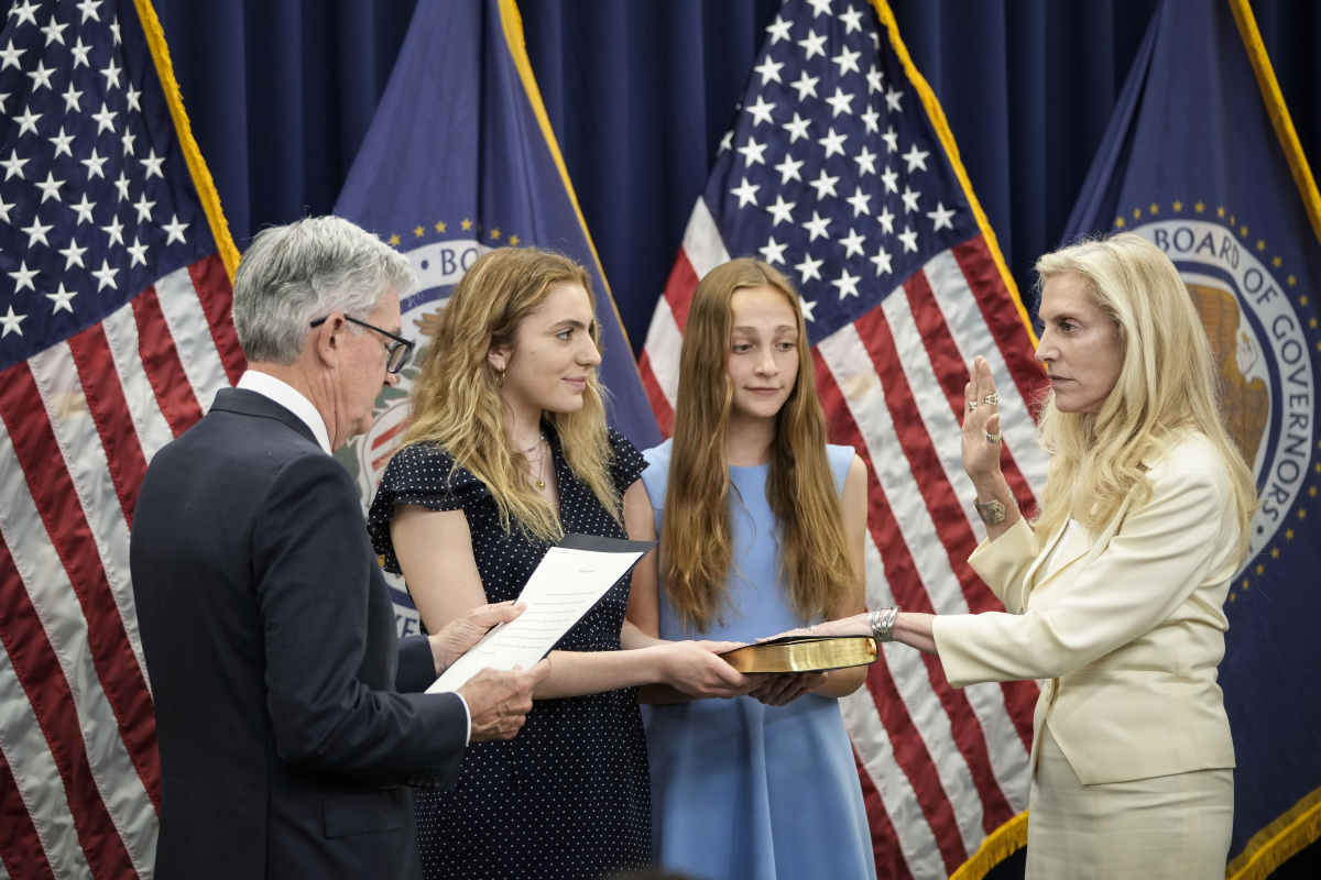 Lael Brainard takes the oath of office as vice chair of the Federal Reserve on May 23, 2022, in Washington, D.C.