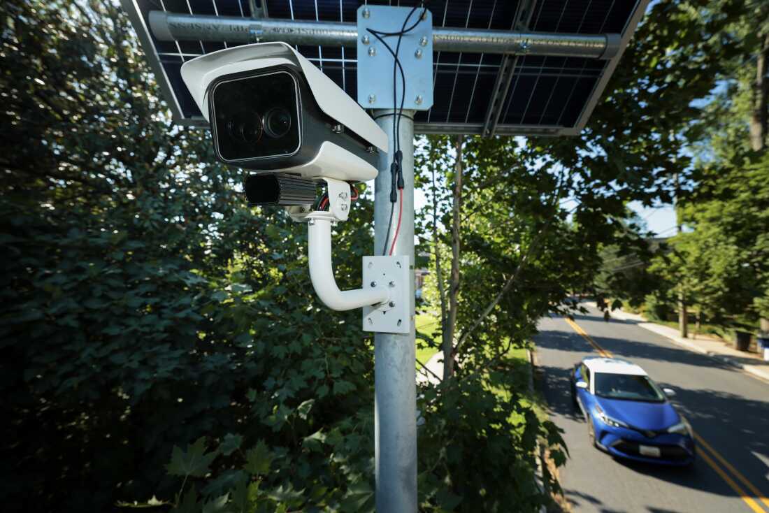 An automatic license plate reader (ALPR) camera monitors traffic on August 19, 2026 in Silver Spring, Maryland.