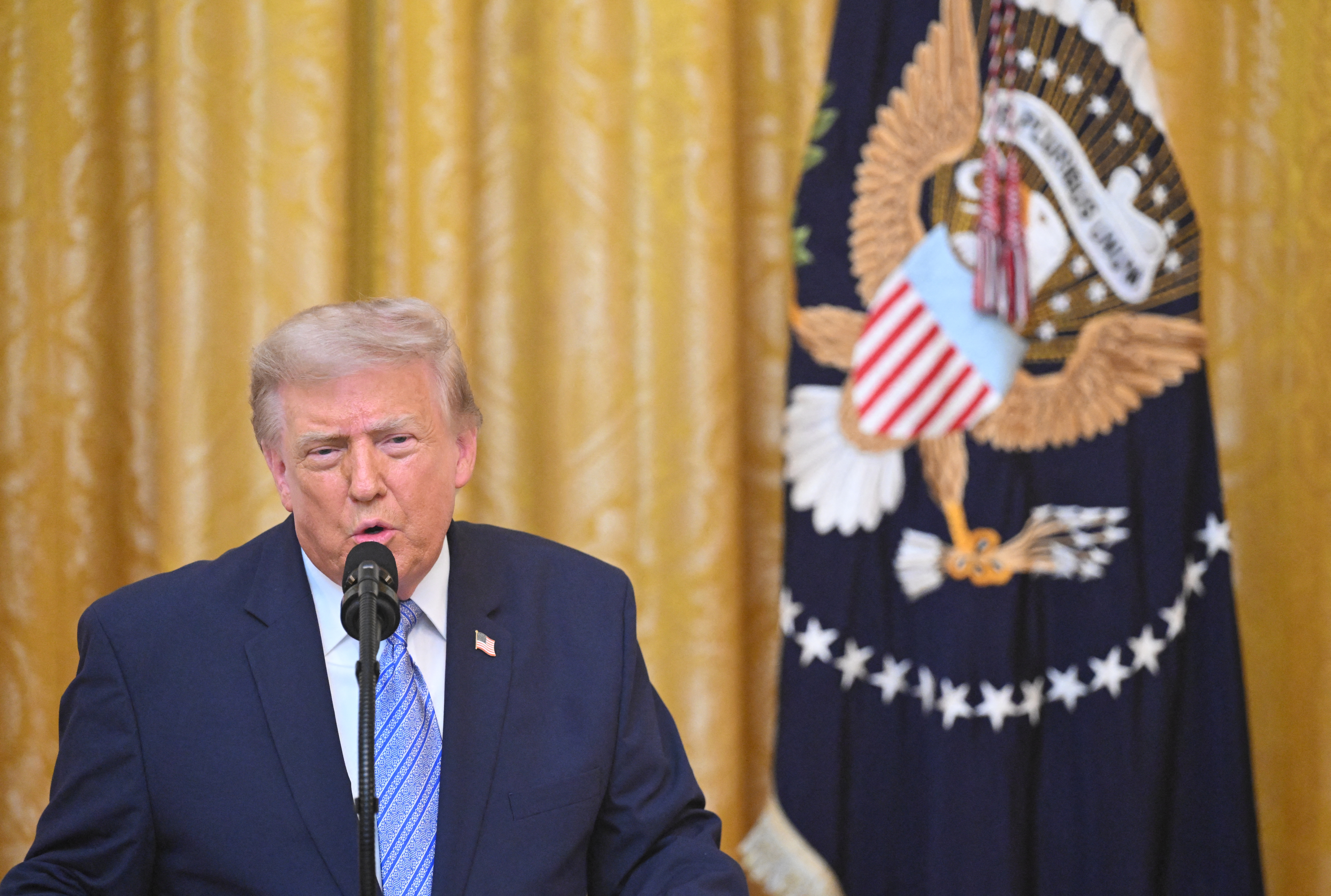 President Trump addresses the nation from the East Room of the White House on Thursday.