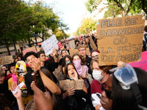 Students chant slogans during a demonstration against under-resourced schools, in Paris, Tuesday.