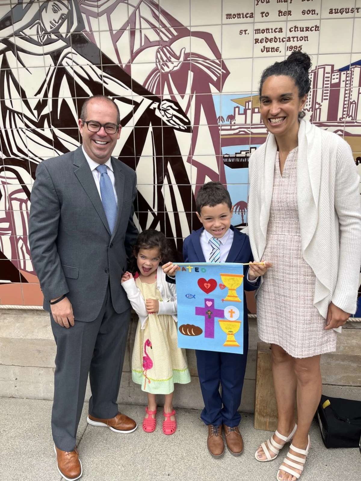 Patrick  Furlong and his family at his son's communion in 2023.