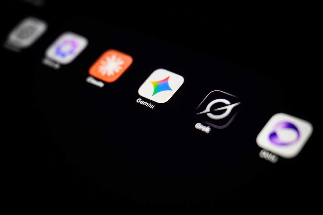 Google Gemini app is seen next to other AI apps, including Claude and Grok.