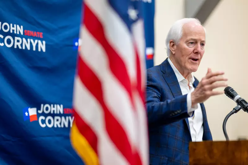 Sen. John Cornyn speaks during a Get Out The Vote campaign rally on March 02, 2026 in Schertz, Texas.