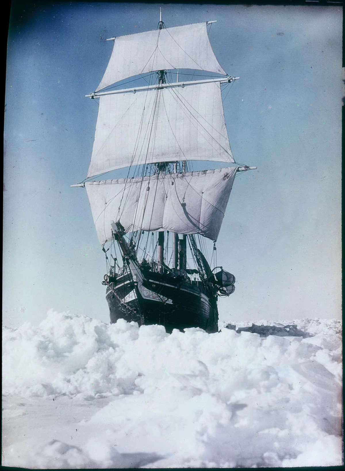 Endurance in the Weddell Sea, near Antarctica. The ship became stuck and was crushed by ice.