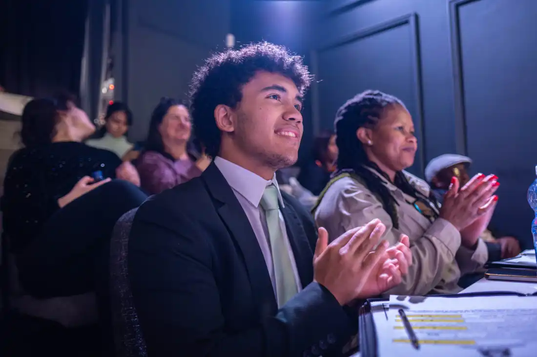 The judges at the annual junior magic contest applaud after a performance at the College of Magic in Cape Town, South Africa.