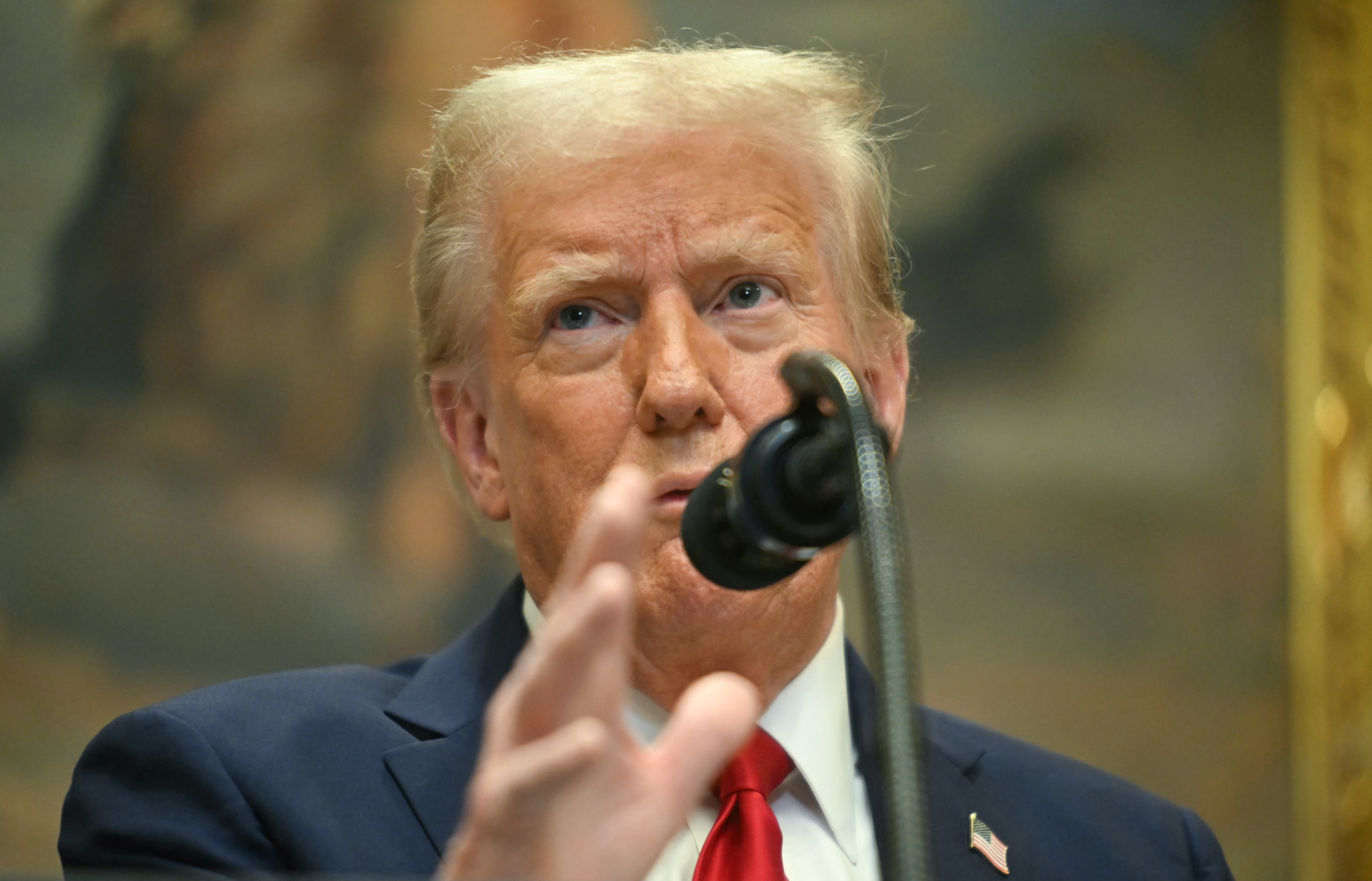 President Trump speaks in the Roosevelt Room at the White House on Tuesday.