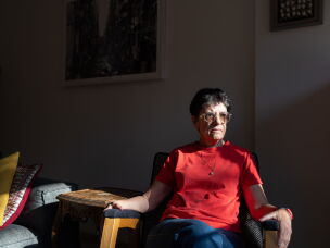 Anat Saragusti, an Israeli journalist who reported from Gaza in the 1990s and early 2000s for Israeli Channel 12 TV, poses for a portrait in her home in Tel Aviv.