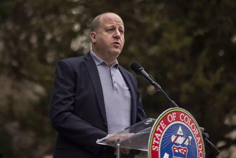 Colorado Gov. Jared Polis speaks during a community gathering at the site of an attack against a group people holding a vigil for kidnapped Israeli citizens in Gaza in Boulder, Colorado on June 4, 2025.