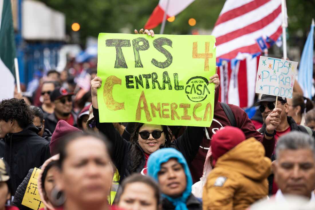Demonstrators march in Washington, D.C. to demand Temporary Protected Status for Nicaragua, Honduras, Guatemala, and El Salvador back in May 1, 2023.