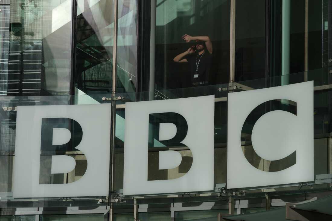 A view of the logo outside the BBC Headquarters in London, Wednesday, Nov. 12, 2025.