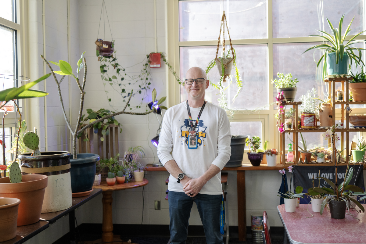 Anton Caldwell, the school librarian, created a plant room in the library.