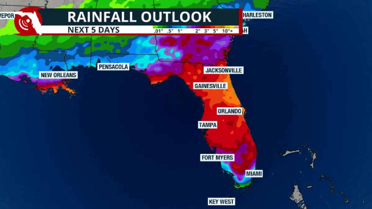 Rainfall totals between Monday morning and Saturday morning.