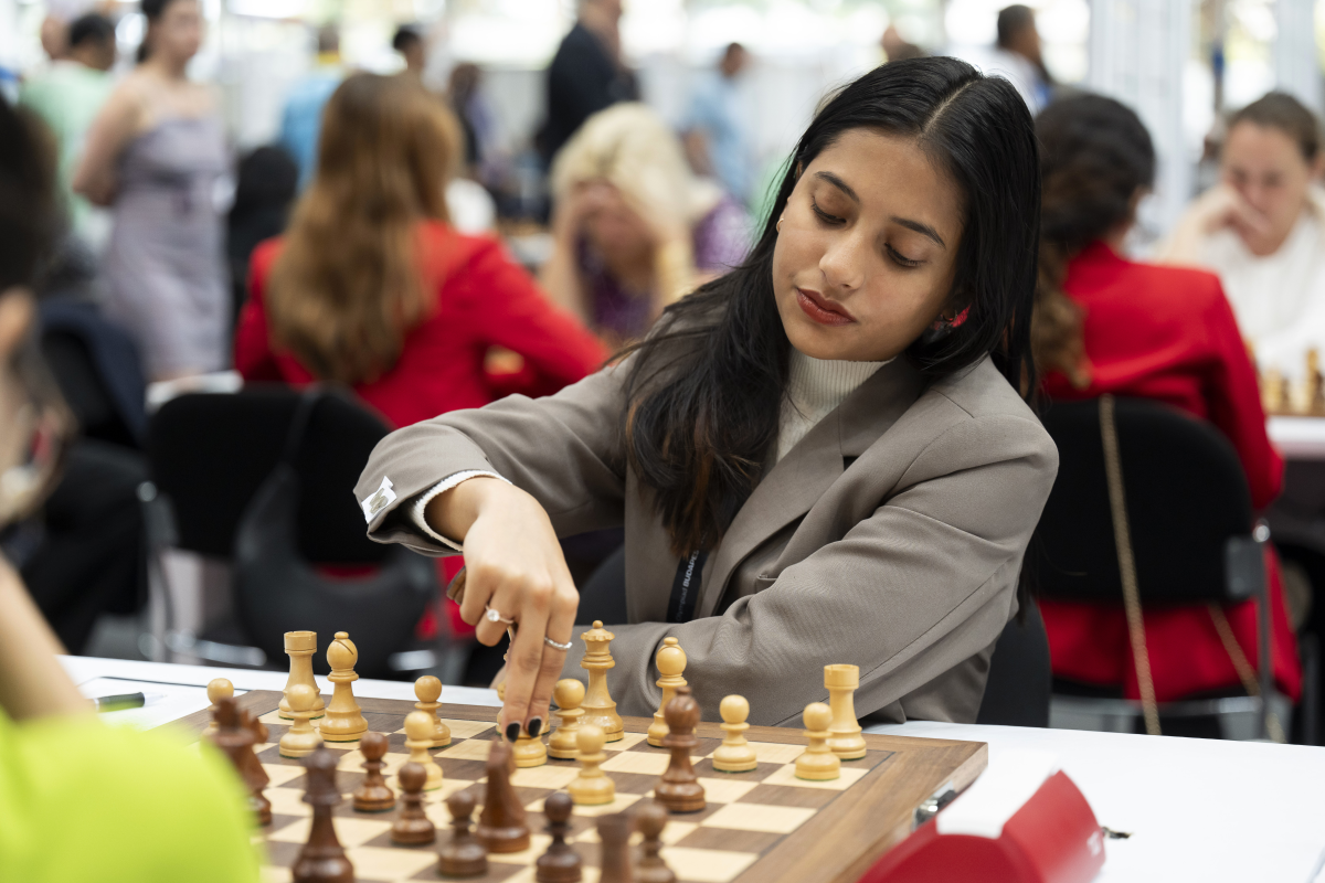 Divya Deshmukh of India, age 19, has just won the women's chess World Cup. Above: she's pictured at the 45th Chess Olympiad in Budapest, Hungary, last year.