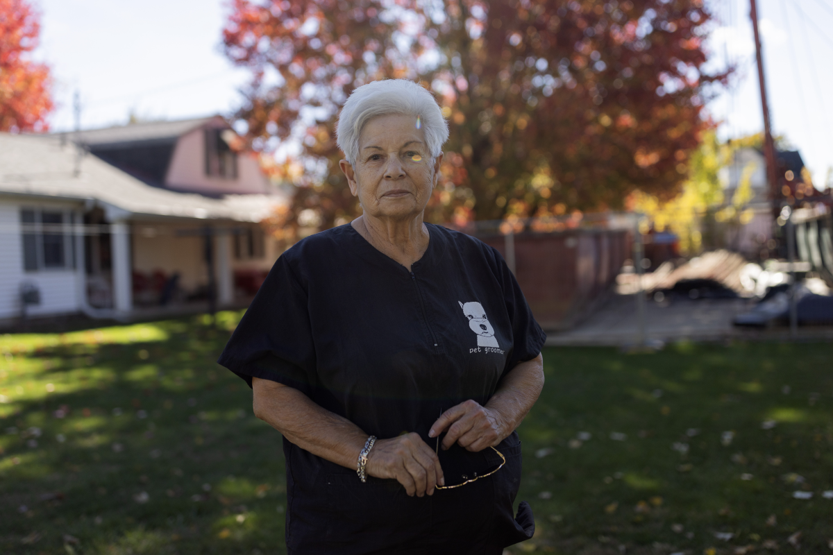 Maria Burns stands outside of her home in Ashland, Ohio, on October 24, 2024. An orphan gas well on Burns' property  was plugged over the course of several months by Ohio's Orphan Well Program.