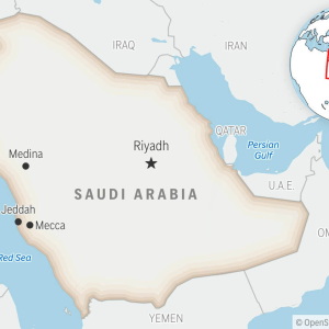 This is a locator map for Saudi Arabia with its capital, Riyadh.