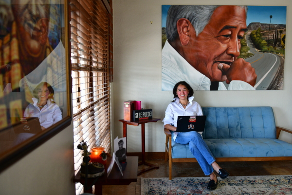 María Barquín, program director for Radio Campesina, sits for a portrait in her office in the station’s headquarters on October 9, 2024 in Phoenix, Arizona.