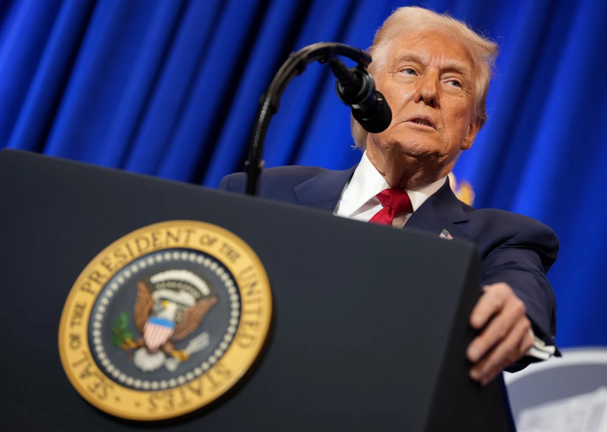 President Trump speaks at the Justice Department on Friday.