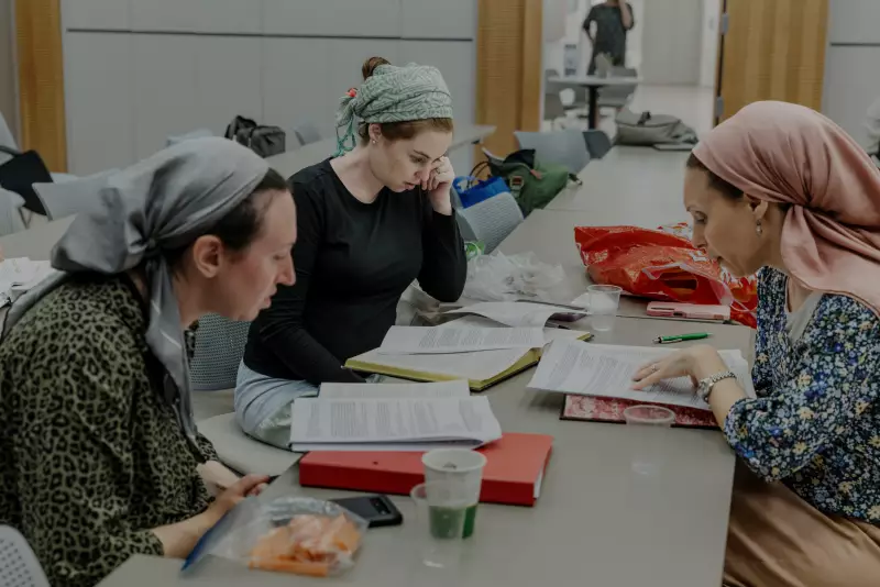 May 25, 2026, Ra’anana, Israel - Students at Matan – The Sadie Rennert Women’s Institute for Torah Studies sit in small study groups during a women’s Torah class.