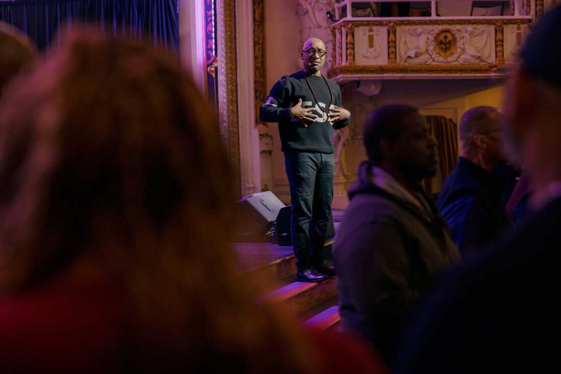 Pastor Michael A. Walrond is listening to the church participants who lead Sunday morning worship at the Corinthian Baptist Church in Harem, New York on Sunday, February 23, 2025.