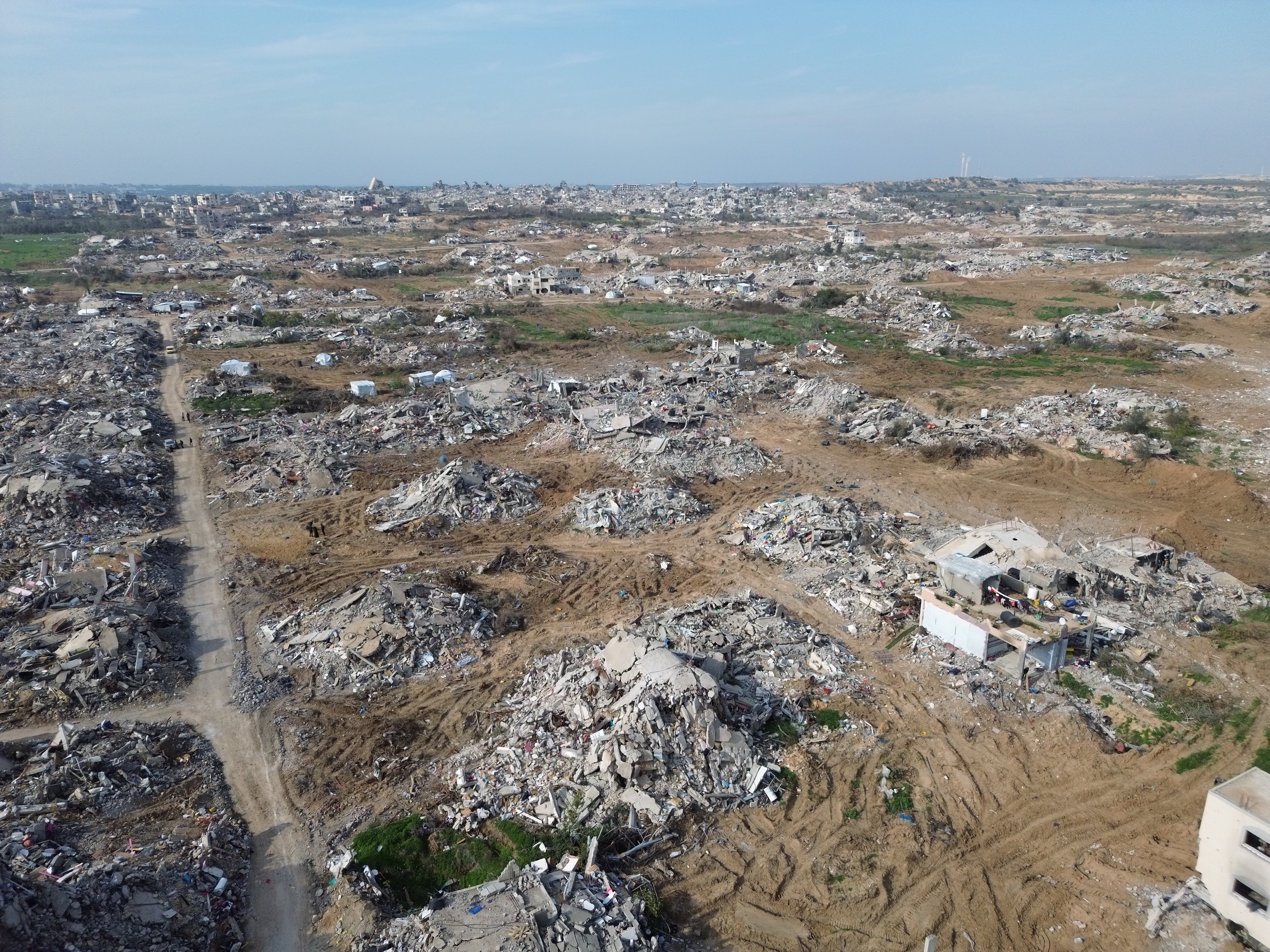 An aerial view of Beit Hanoun, Gaza, after the ceasefire in Gaza came into effect, Jan. 28. Months of Israeli shelling caused heavy damage.