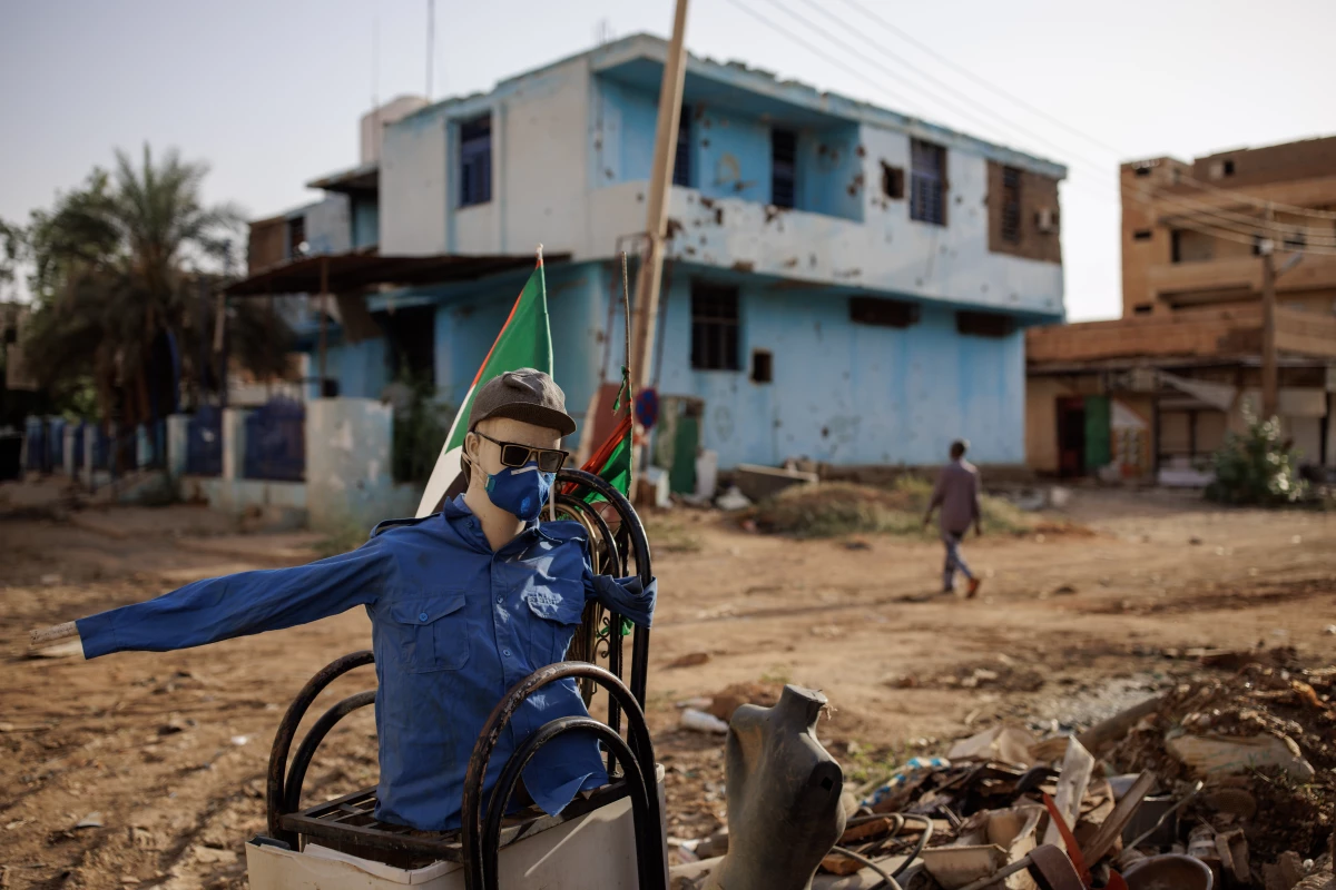 This is one of several Sudanese Police Force checkpoints in Omdurman on Sept. 8. These checkpoints are erected in more dangerous areas of town and are often garnished with a mannequin or teddy bear.