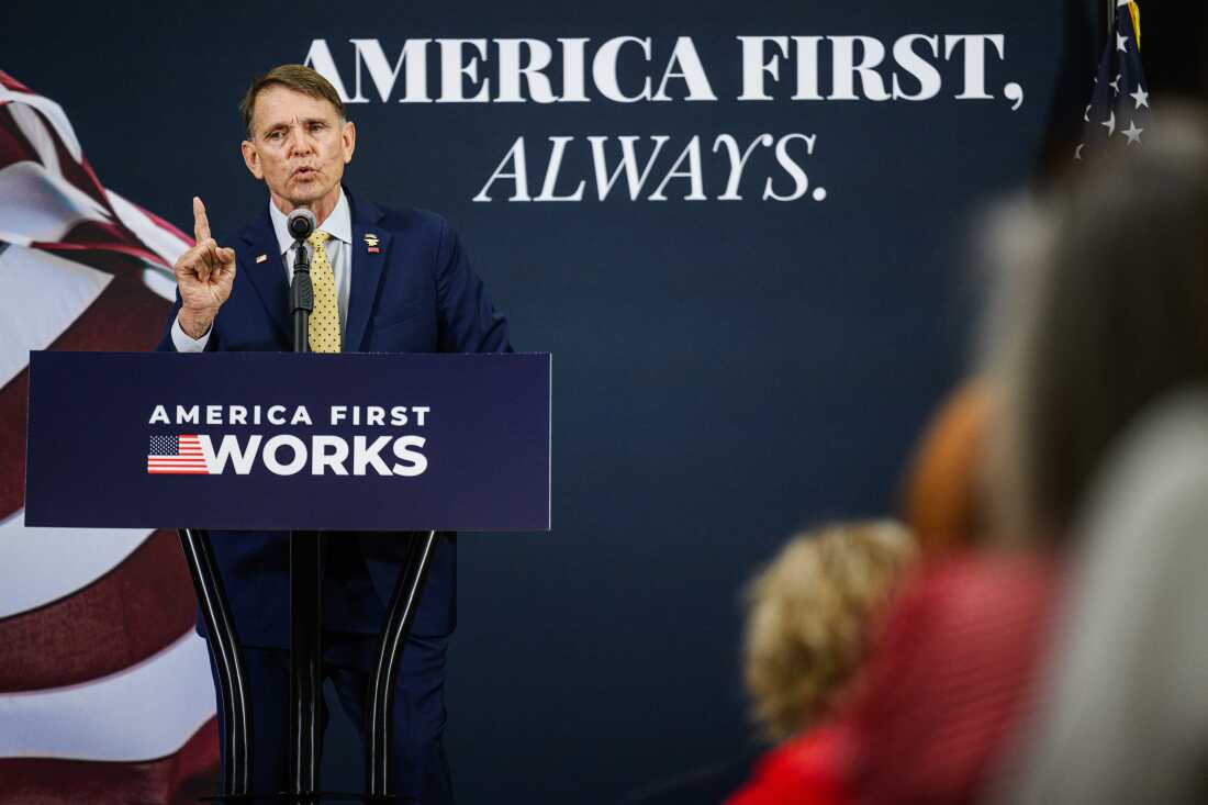 Ed Gallrein, Republican congressional candidate for Kentucky, speaks on May 18 in Hebron, Ky.