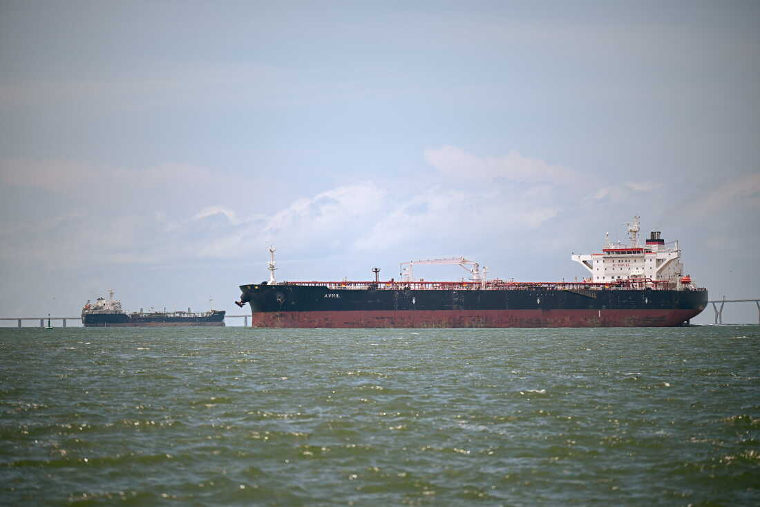 Guinea-flagged crude oil tanker Avril waits its turn to be loaded with crude oil at Lake Maracaibo in Maracaibo, Zulia State, Venezuela on May 9, 2025. (Photo by Federico PARRA / AFP) (Photo by FEDERICO PARRA/AFP via Getty Images)